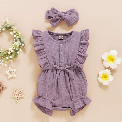 Toddler Baby Girl Ruffled Sleeveless Romper Casual Summer Jumpsuit Cotton Linen Clothes